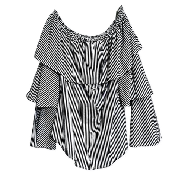 Striped Off The Shoulder Tiered Blouse - Picture 8 of 8